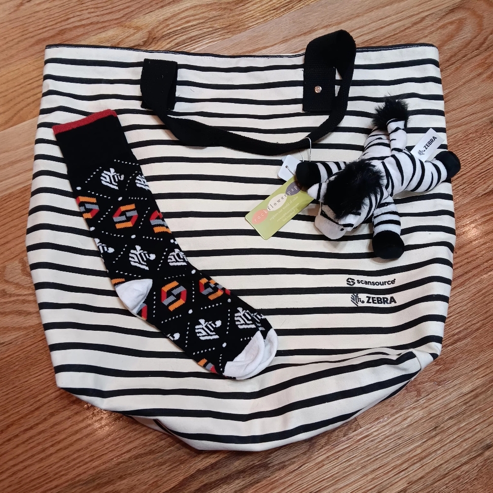 Zebra Scansource Swag Bag! SOCKS BAG AND‎ MINI ZEBRA!